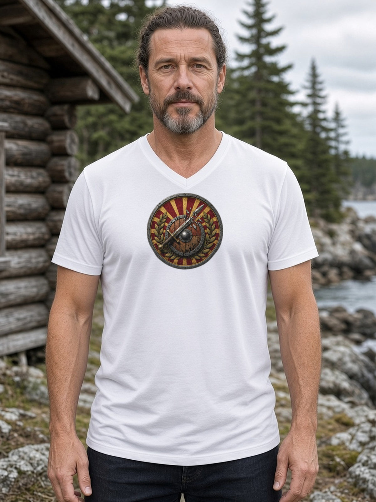 Broken Blade Crest V-Neck Tee (Poly Blend) - White