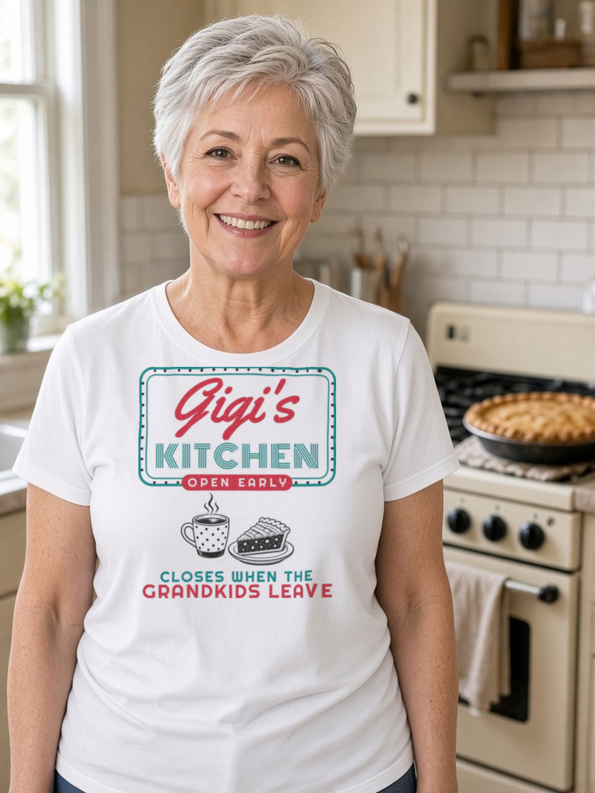 Gigi's Kitchen Retro Diner Sign Tee - White
